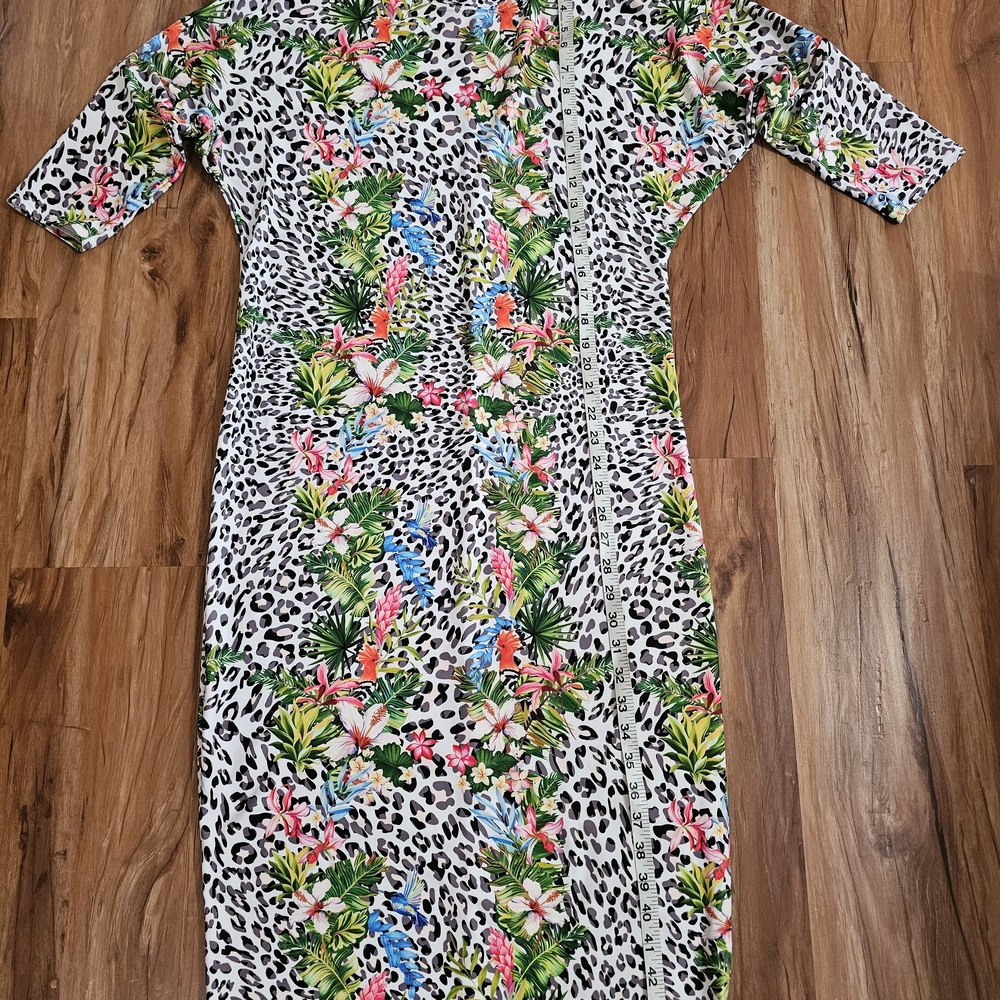Kamp Klotz Floral Leopard-Print Midi Swim Dress Size Small